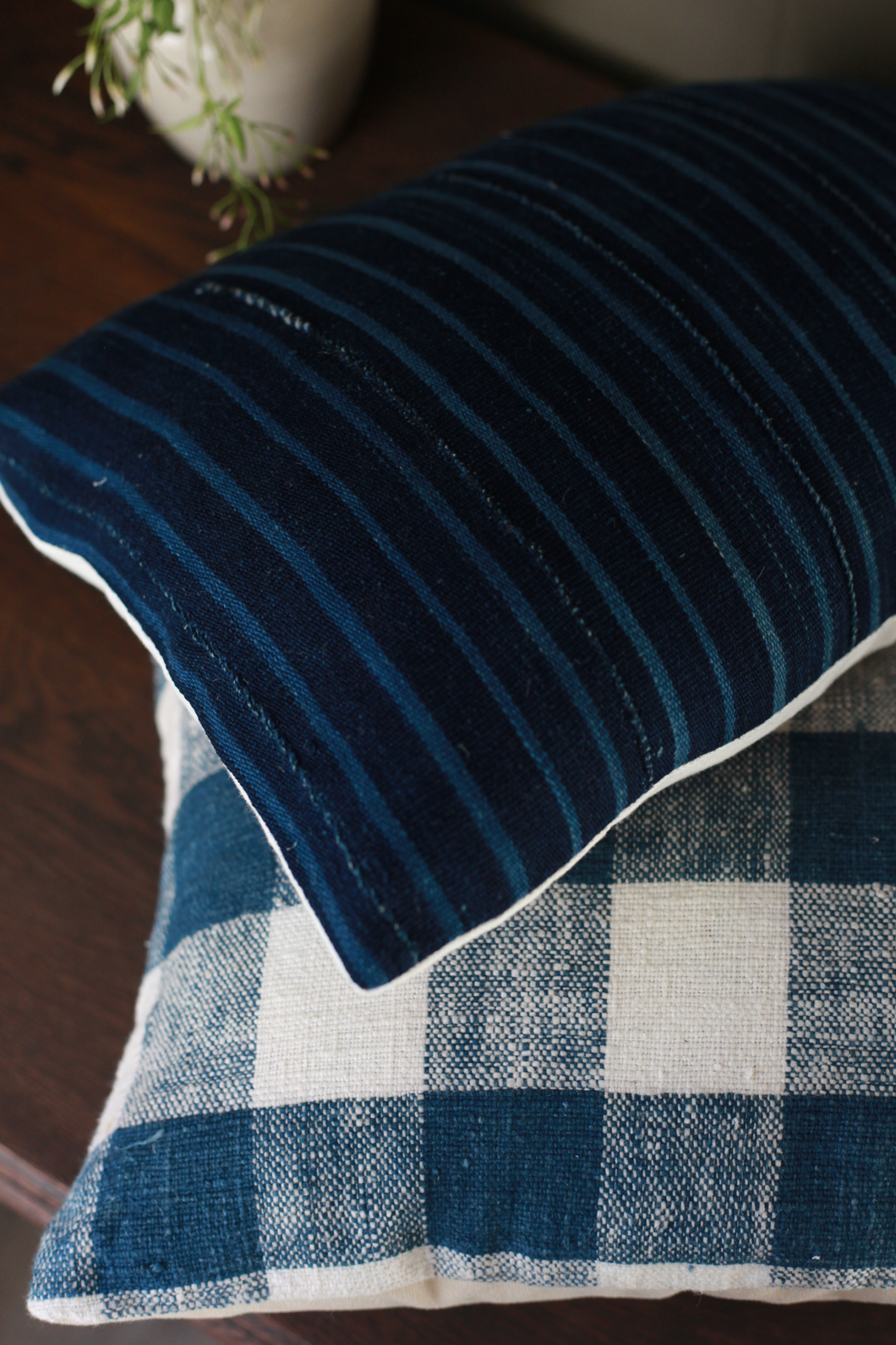 indigo vintage striped lumbar home decor pillow