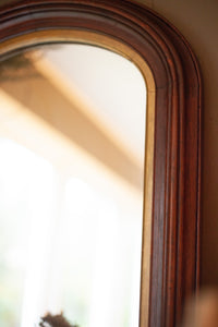 Early Century Mahogany Arched Mirror with Gold Gilt Trim