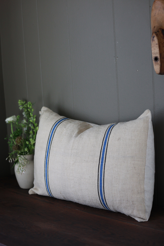 vintage blue striped home decor pillow