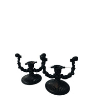 Load image into Gallery viewer, antique cast iron black candleholder set
