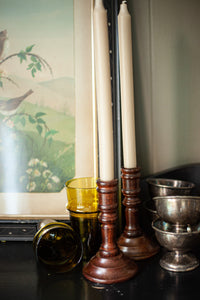 Set of Vintage Turned Wooden Candleholders